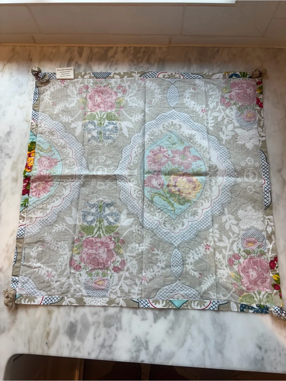 Floral Printed Dining Napkin - Beige with Pink & Yellow Floral Accents